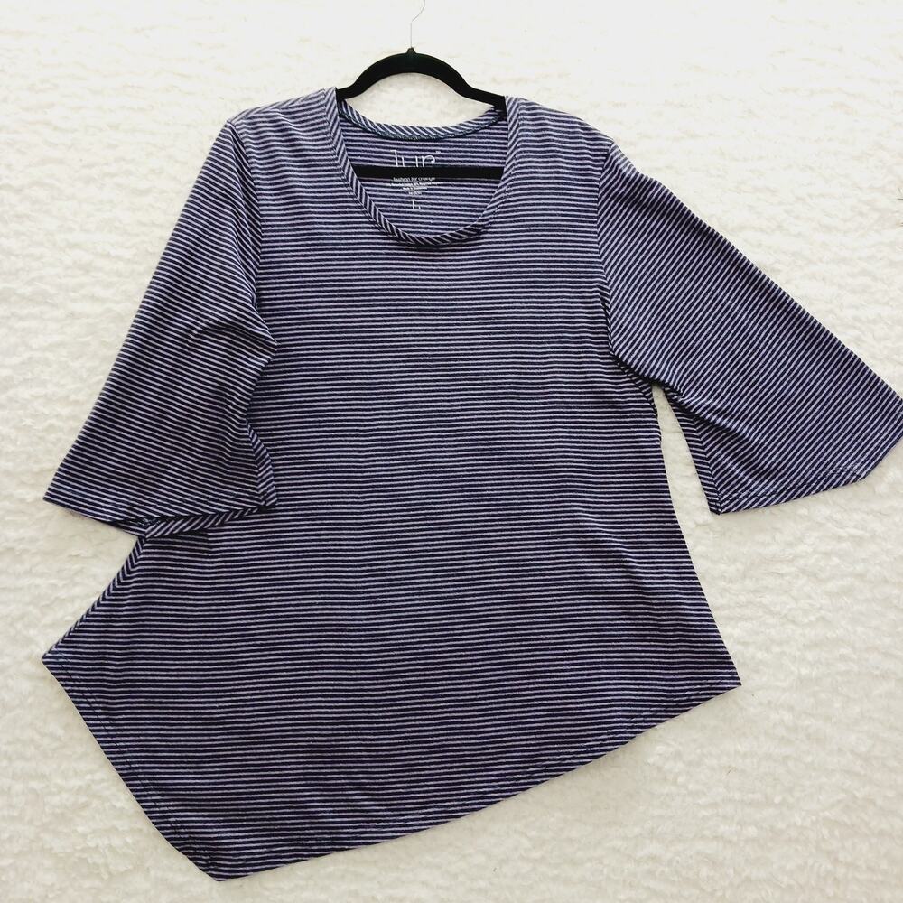 Tunic Top Lavender Lagenlook Stripe Black Minimalist Chic Soft Grunge Size L